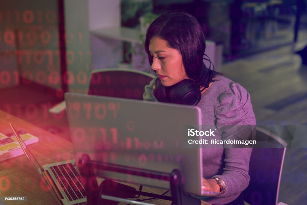 Female Programming Engineer Is Working Developing Codes For A New ...