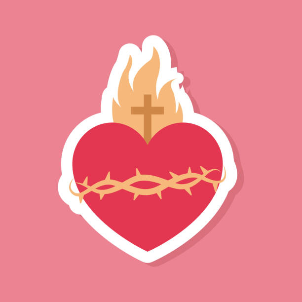 sacred heart sticker sacred heart sticker . vector illustration heaven and jesus drawing stock illustrations