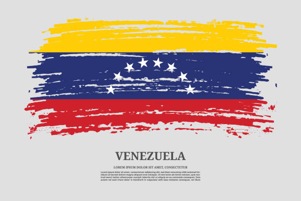 флаг венесуэлы с эффектом мазка кисти и информационным текстовым плакатом, вектор - venezuelan flag stock illustrations