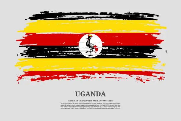 Vector illustration of Uganda flag with brush stroke effect and information text poster, vector
