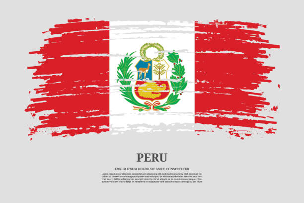 ilustrações, clipart, desenhos animados e ícones de bandeira do peru com efeito pincelada e pôster de texto de informação, vetor - bandeira do peru