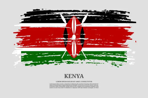 Vector illustration of Kenya flag with brush stroke effect and information text poster, vector
