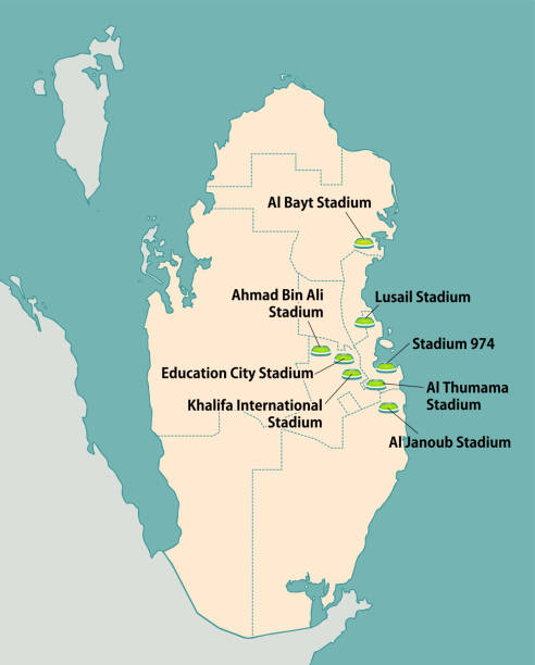 ilustrações de stock, clip art, desenhos animados e ícones de football 2022 in qatar stadium map vector illustration - qatar