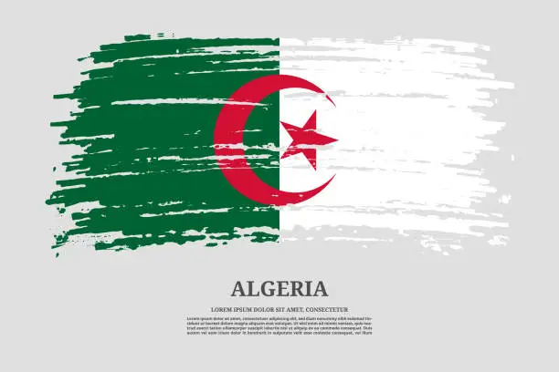 Vector illustration of Algeria flag with brush stroke effect and information text poster, vector