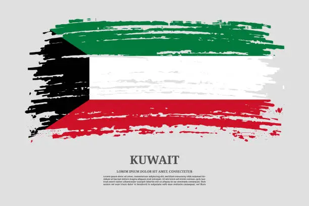 Vector illustration of Kuwait flag with brush stroke effect and information text poster, vector