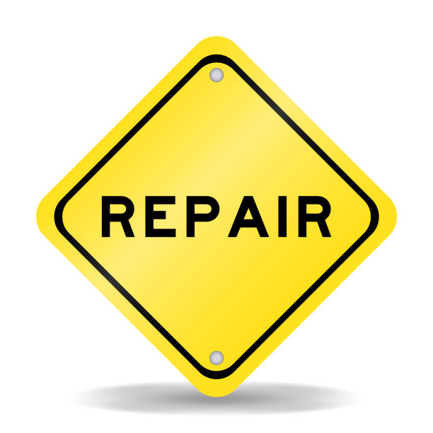 istock Yellow color transportation sign with word repair on white background 1430880440