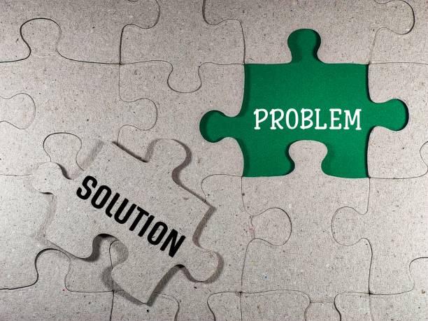 Management concept with puzzle piece with problem solving and solution Management concept with puzzle piece with problem solving and solution. weakness stock pictures, royalty-free photos & images