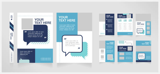 Communication in team guide blank brochure design Communication in team guide blank brochure design. Template set with copy space for text. Premade corporate reports collection. Editable 8 paper pages. Josefin Sans Thin, Oxygen Bold fonts used newsletter template stock illustrations
