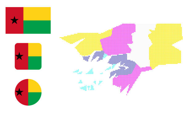 ilustraciones, imágenes clip art, dibujos animados e iconos de stock de guinea bissau mapa y bandera icono plano símbolo vector ilustración - guinea bissau flag