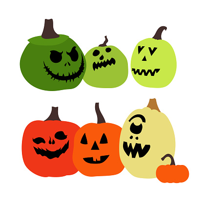 Pumpkins side by side in fun arrangement.  Vector illustration
