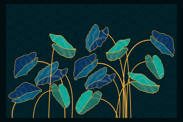 leaves line art background vector leaves line art background vector taro leaf stock illustrations