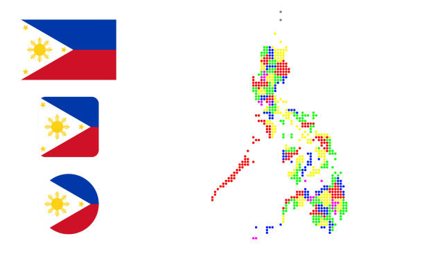 filipiny mapa i flaga płaska ikona symbol ilustracja wektorowa - philippines flag vector illustration and painting stock illustrations