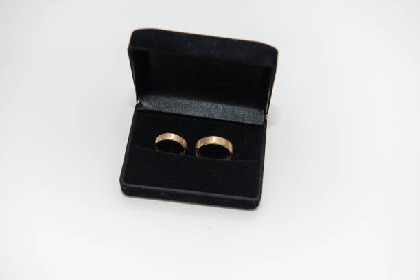 istock 10K Gold Engagement-Wedding Ring Set in a black box 1430894795