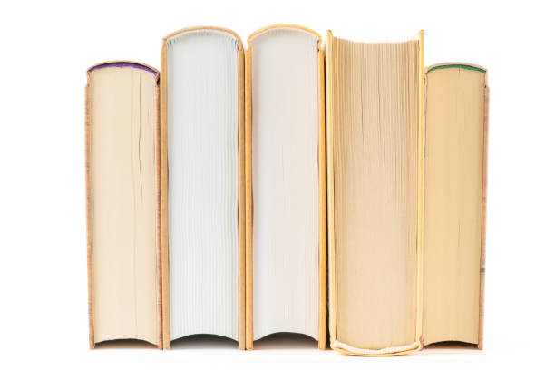 istock Row of books on white background, book block side 1430895517