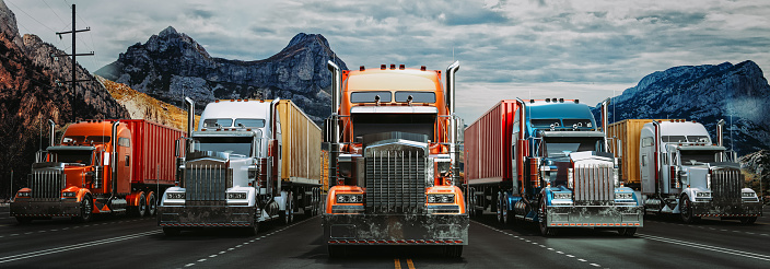 The truck runs on the highway with speed. 3d rendering and illustration.