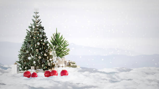 istock christmas tree and gift box with decoration on snow winter season. 3d render 1430905786