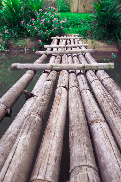 istock An ancient bamboo bridge connected to cross the canal river. 1430908533