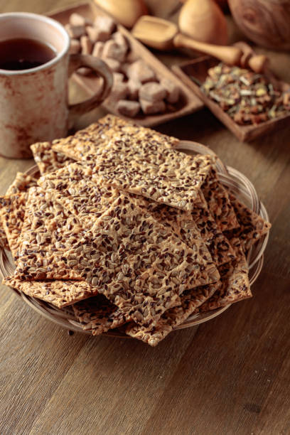 istock Crispy crackers with sunflower seeds and flax seeds. 1430910621