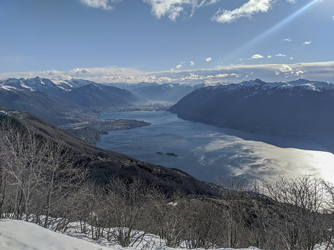 Lake view from mountain top in winter