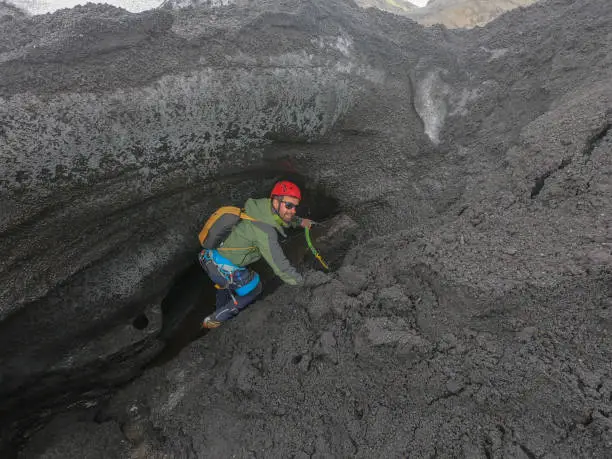 Photo of Mountaineer training for glacier crevasses rescue