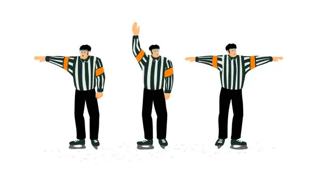 Vector illustration of Set of Hockey referee images with some penalty signals.