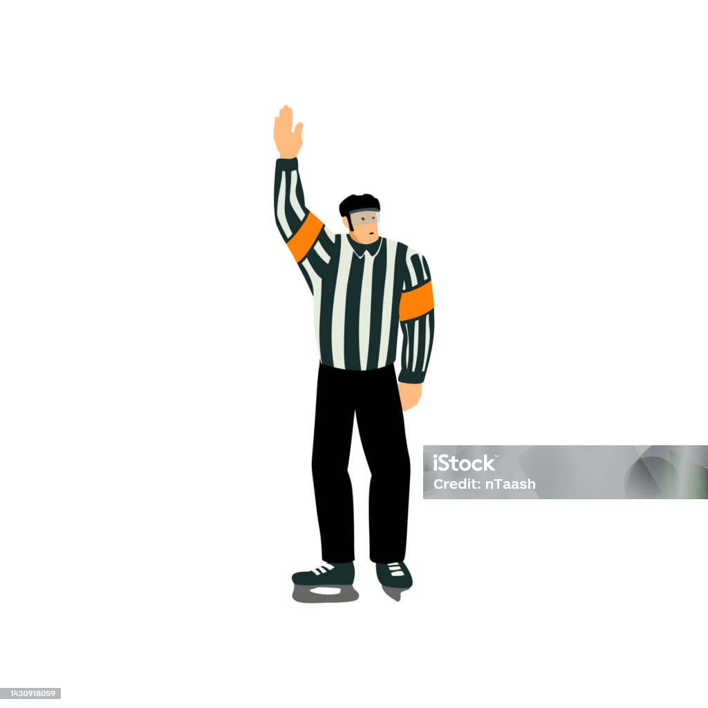 Set Of Hockey Referee Images With Some Penalty Signals. Cartoon