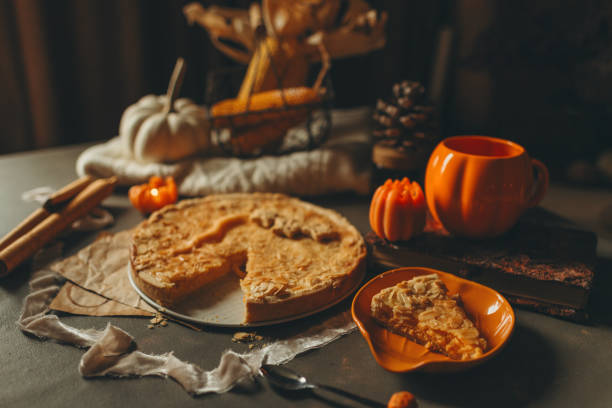 istock pumpkin pie for holiday dinner, thanksgiving dinner, halloween pie 1430919046