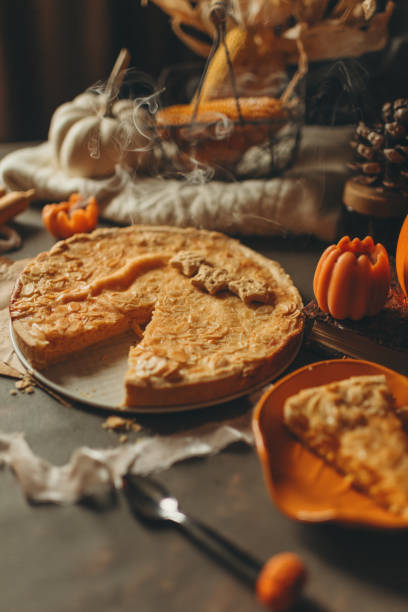 istock pumpkin pie for holiday dinner, thanksgiving dinner, halloween pie 1430919123