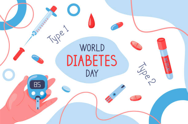 World diabetes day background with glucometer. World diabetes day background. Hand drawn vector illustration for awareness about mellitus. diabetes backgrounds stock illustrations