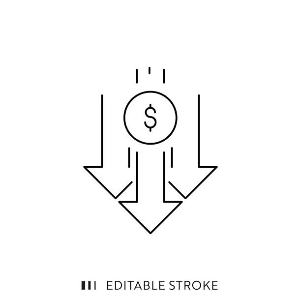 illustrazioni stock, clip art, cartoni animati e icone di tendenza di design dell'icona della linea di vendita con tratto modificabile - riduzione