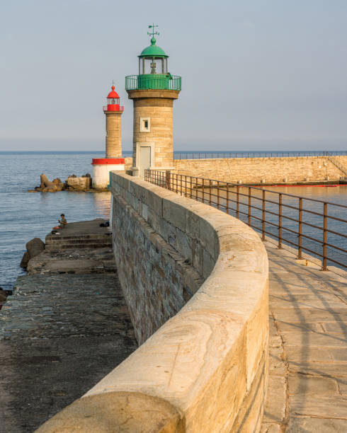 Lighthouses at the entrance of Bastia harbour. Corse, France. stock photo