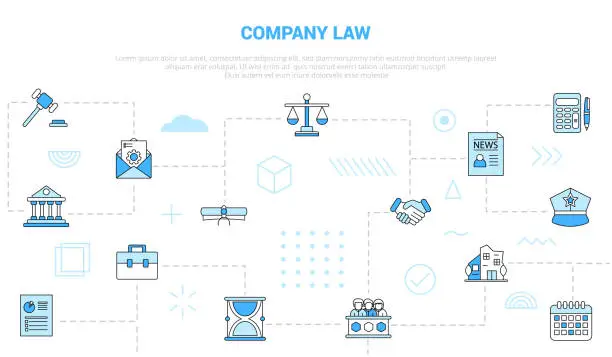 Vector illustration of company law concept with icon set template banner with modern blue color style