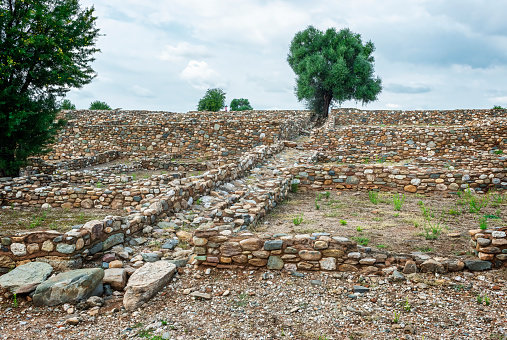 Ancient town Olynthus, Chalkidiki, Greece - September 5, 2022: \nExcavations of the ancient town Olynthus. Chalkidiki, Greece, Europe.