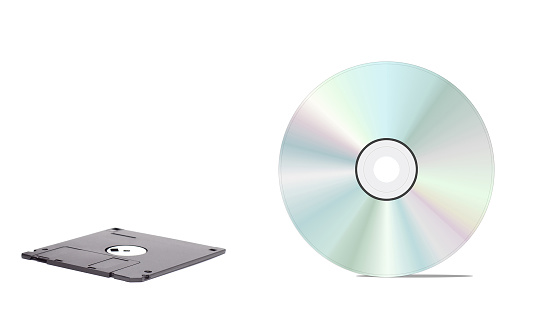 floppy disk and cd isolated on white background