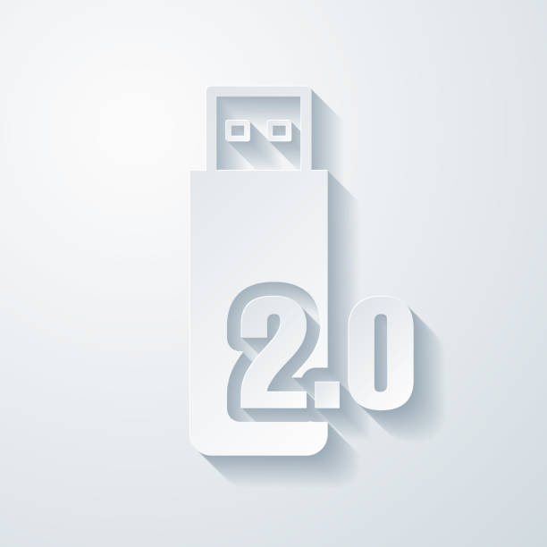 ilustrações de stock, clip art, desenhos animados e ícones de usb 2.0 flash drive. icon with paper cut effect on blank background - memories memory card technology storage compartment