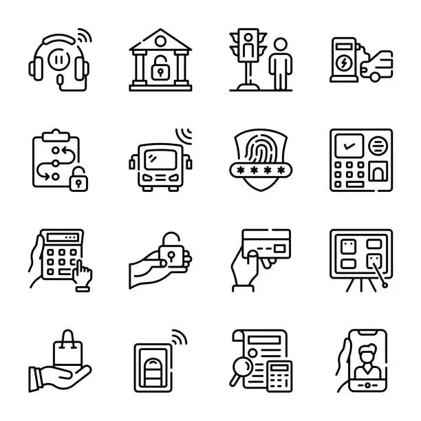 Vector illustration of Set of Technology and Privacy Line Icons