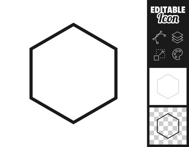 Hexagon. Icon for design. Easily editable Icon of "Hexagon" for your own design. Three icons with editable stroke included in the bundle: - One black icon on a white background. - One line icon with only a thin black outline in a line art style (you can adjust the stroke weight as you want). - One icon on a blank transparent background (for change background or texture). The layers are named to facilitate your customization. Vector Illustration (EPS file, well layered and grouped). Easy to edit, manipulate, resize or colorize. Vector and Jpeg file of different sizes. honeycombs clip art stock illustrations