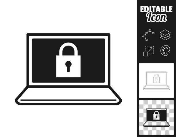 Vector illustration of Laptop with padlock. Icon for design. Easily editable