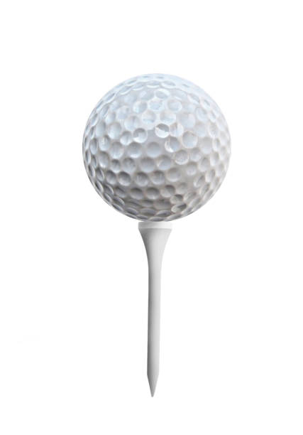 Golf ball on a tee isolated on white stock photo