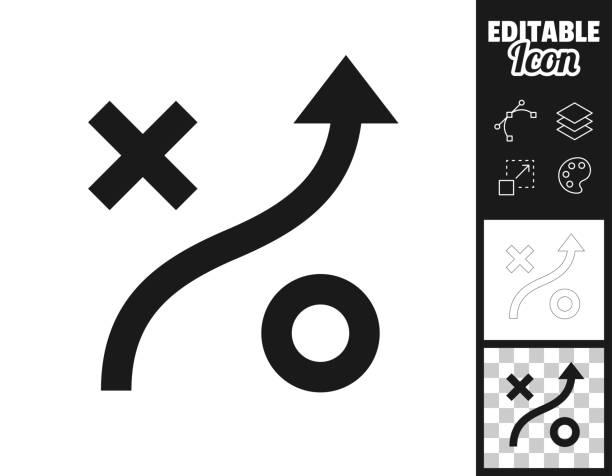 Strategy. Icon for design. Easily editable Icon of "Strategy" for your own design. Three icons with editable stroke included in the bundle: - One black icon on a white background. - One line icon with only a thin black outline in a line art style (you can adjust the stroke weight as you want). - One icon on a blank transparent background (for change background or texture). The layers are named to facilitate your customization. Vector Illustration (EPS file, well layered and grouped). Easy to edit, manipulate, resize or colorize. Vector and Jpeg file of different sizes. avoidance stock illustrations