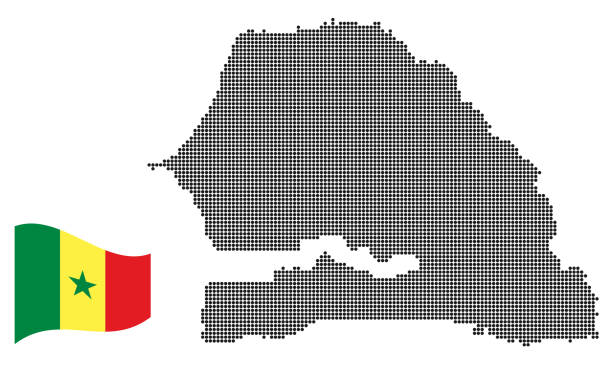 карта сенегала и флаг плоская иконка символ векторная иллюстрация - senegal africa vector illustration and painting stock illustrations