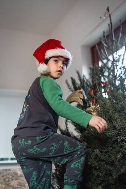 istock Cute girl decorating christmas tree at home 1430935089