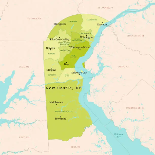 Vector illustration of DE New Castle County Vector Map Green