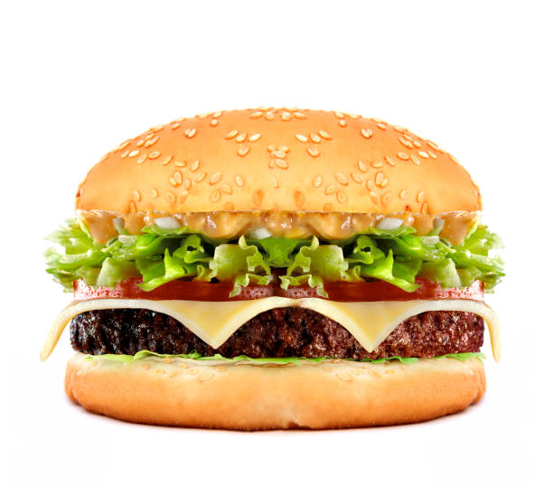 big cheeseburger isolated on white background stock photo