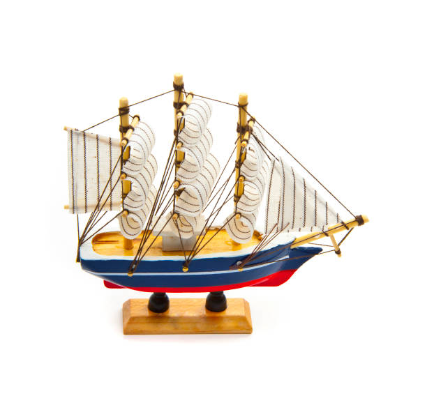 istock Wooden ship toy model, isolated on white background 1430938097