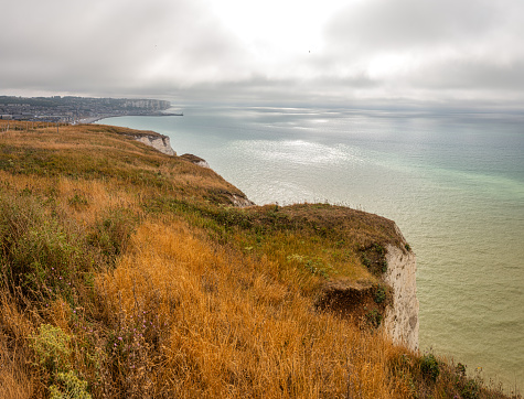elevated view from the steep coast down on the coast of Mers-Les-Bains, Haute-France