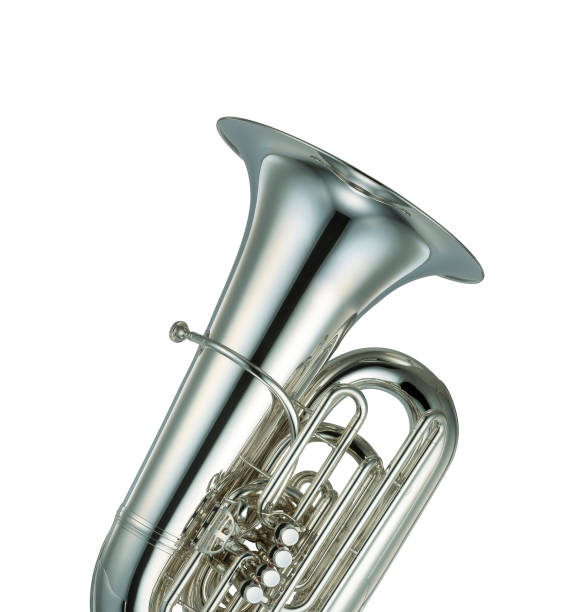 Large silver brass tuba isolated a white background stock photo