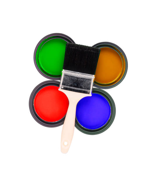 istock four colorful paint cans with paintbrush isolated on white background 1430941223
