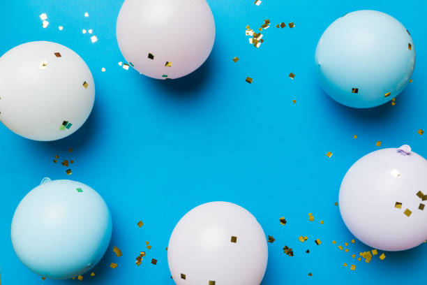 istock Flat lay party decoration concept on pastel colored background from above. Love concept. Holiday celebration. Valentine Day or birthday party decoration 1430941529