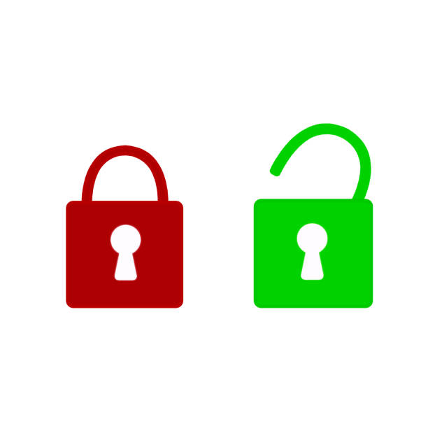 OPEN LOCK AND OPEN LOCK ICON, RED AND GREEN ICONS ON WHITE BACKGROUND OPEN LOCK AND OPEN LOCK ICON, RED AND GREEN ICONS ON WHITE BACKGROUND VECTOR ILLUSTRATION mosman stock illustrations